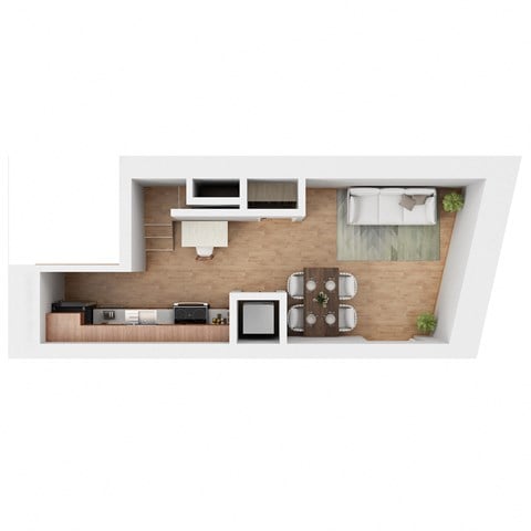 Floor plan for 1 bed, 1 bath, 557 sqft